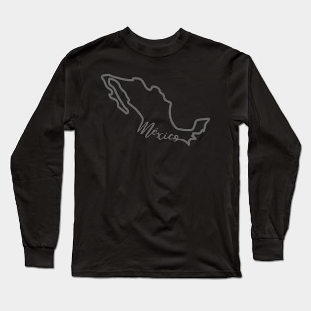 Mexico map line art lettering calligraphy Hispanic heritage pride Long Sleeve T-Shirt by T-Mex